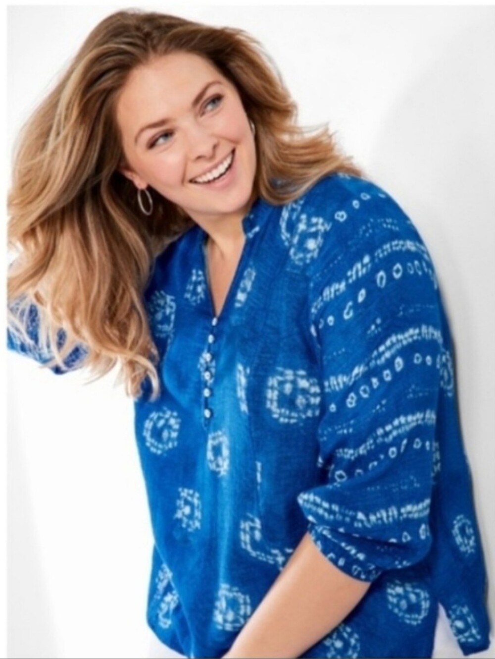 Nic + Zoe Pacific Skies Popover Blouse Cotton Blend 1X